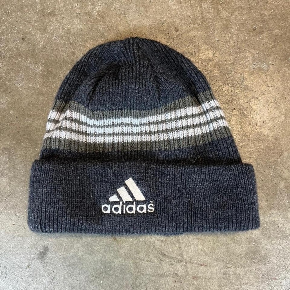Adidas black striped beanie